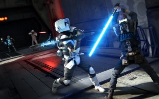 Cal parries a storm troopers shock baton.